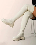 Knee-High Boots Ribbed Stretch Knit Comfortable Fit