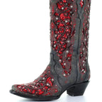 Knee-High Boots Sequined Embroidered Pointed Toe & Thick Heel