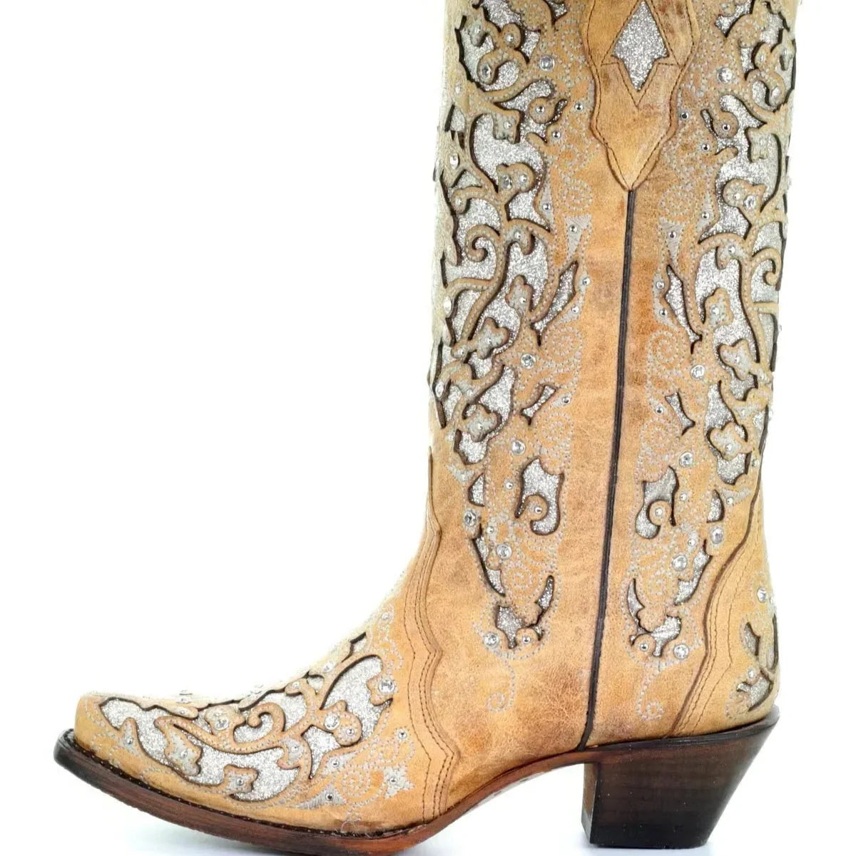 Knee-High Boots Sequined Embroidered Pointed Toe & Thick Heel