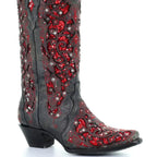 Knee-High Boots Sequined Embroidered Pointed Toe & Thick Heel