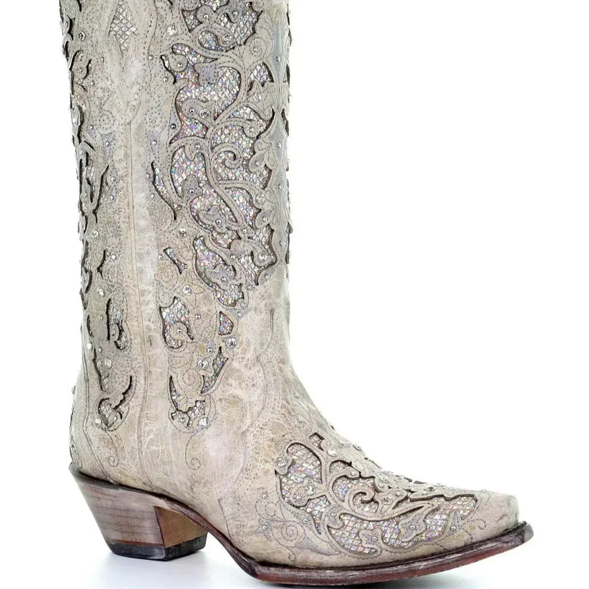 Knee-High Boots Sequined Embroidered Pointed Toe & Thick Heel