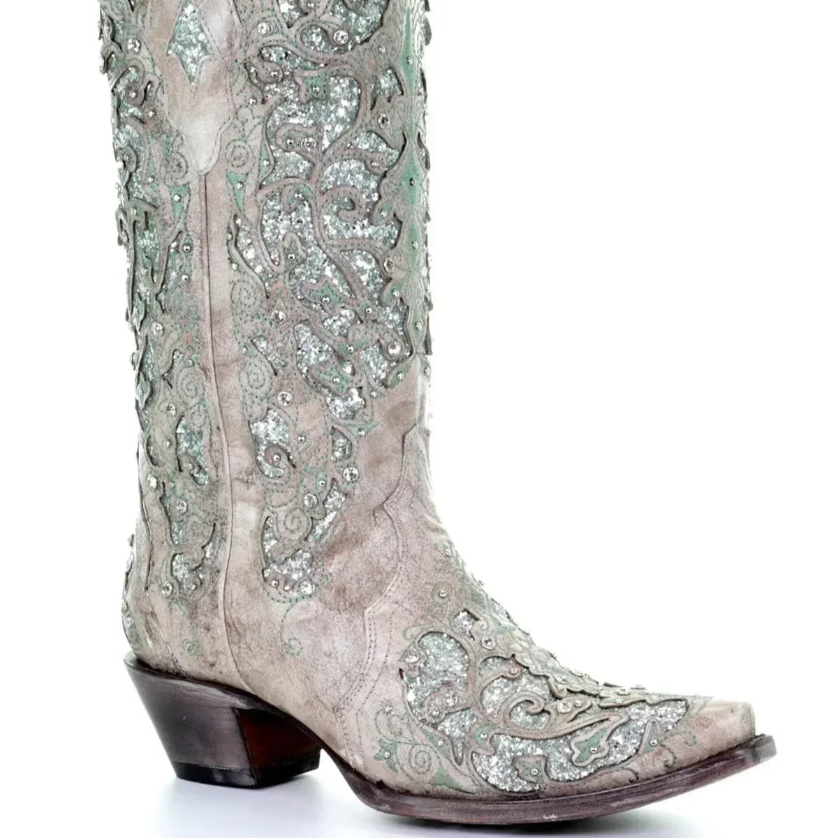 Knee-High Boots Sequined Embroidered Pointed Toe & Thick Heel