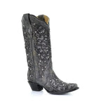 Knee-High Boots Sequined Embroidered Pointed Toe & Thick Heel