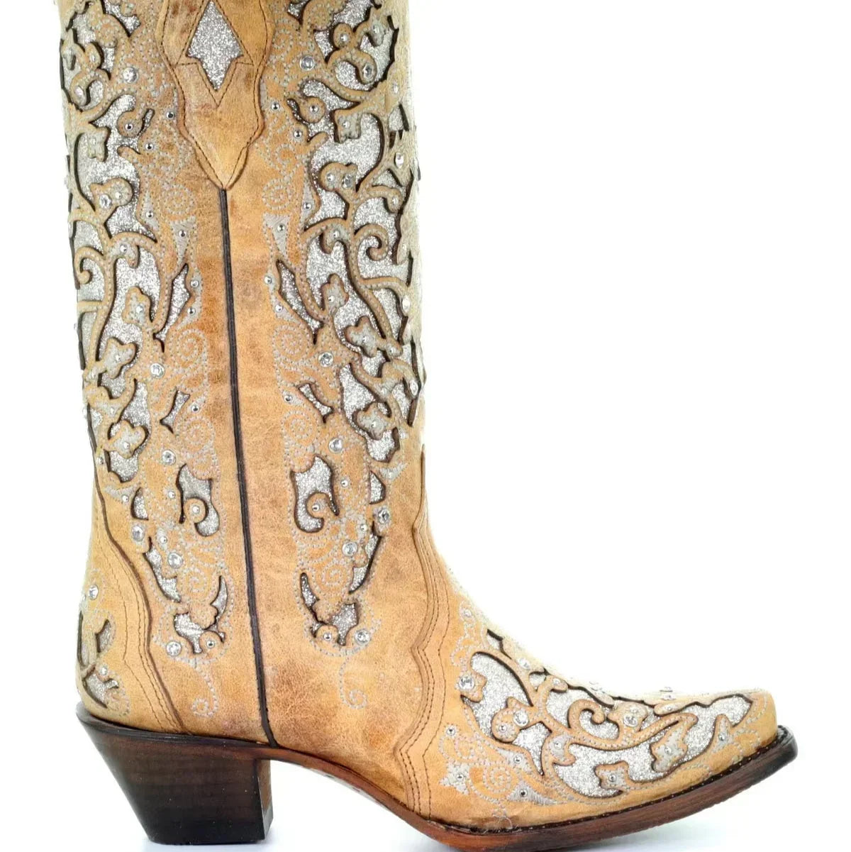 Knee-High Boots Sequined Embroidered Pointed Toe & Thick Heel