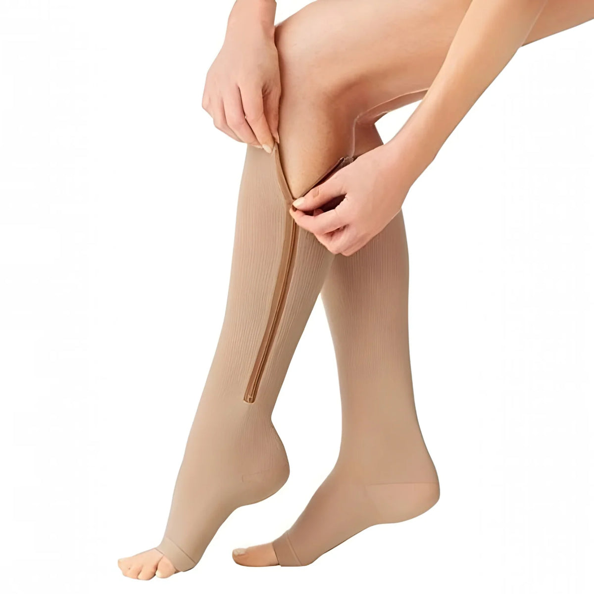 Knee High Compression Socks Side Zipper & Open Toe