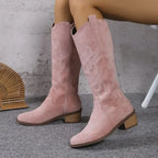 Knee-High Cowboy Boots Soft Suede & Ergonomic Footbed