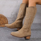 Knee-High Cowboy Boots Soft Suede & Ergonomic Footbed