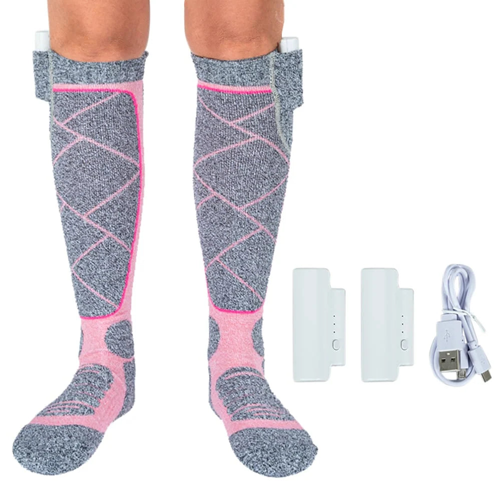Knee-High Heated Socks Rechargeable Thermal Battery Pockets