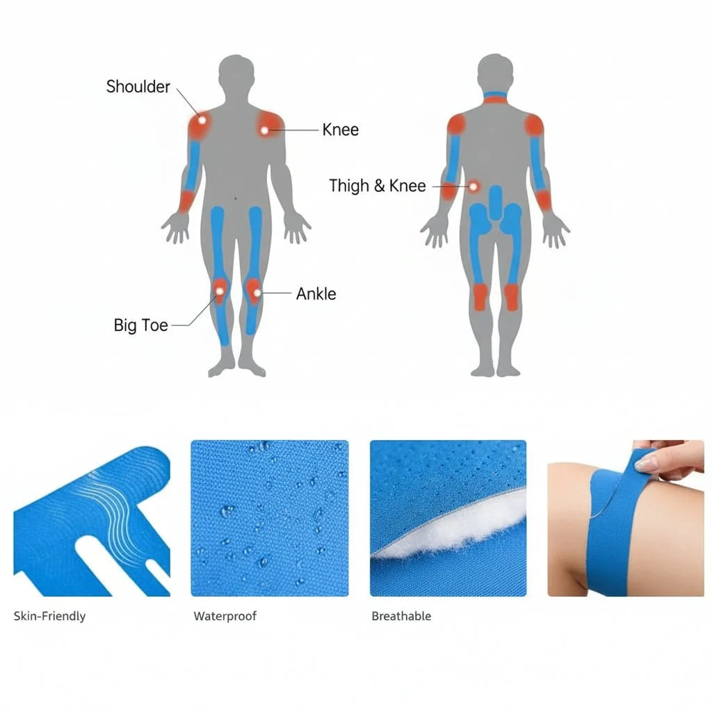 Knee Kinesiology Tape Precut Strips 150% Stretch Cotton Blend