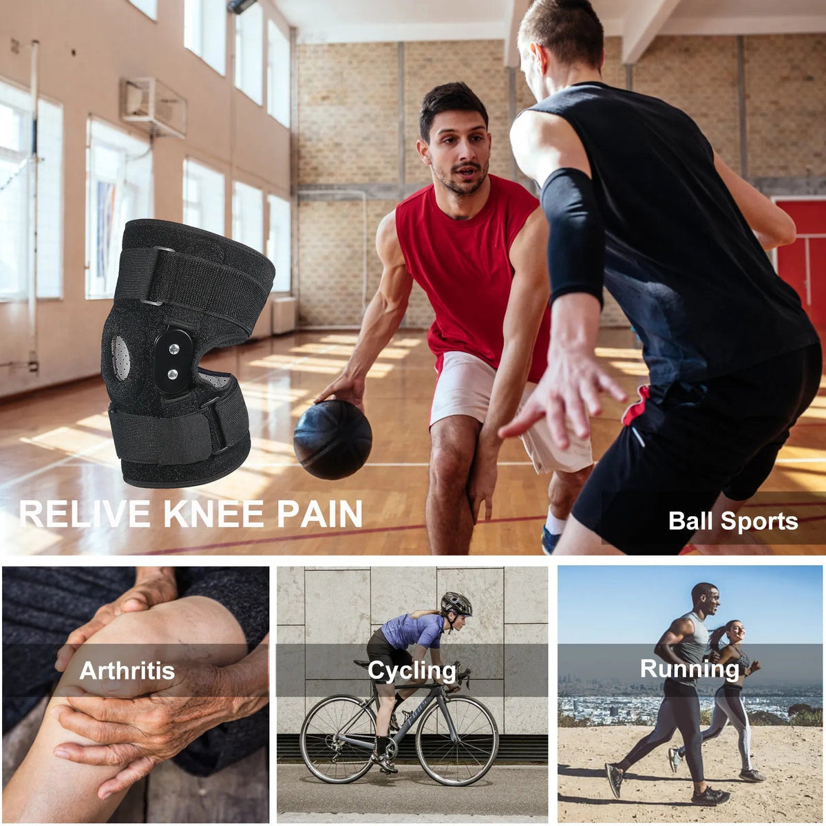 Knee Support Brace Hinged Side Stabilizers Compression Straps