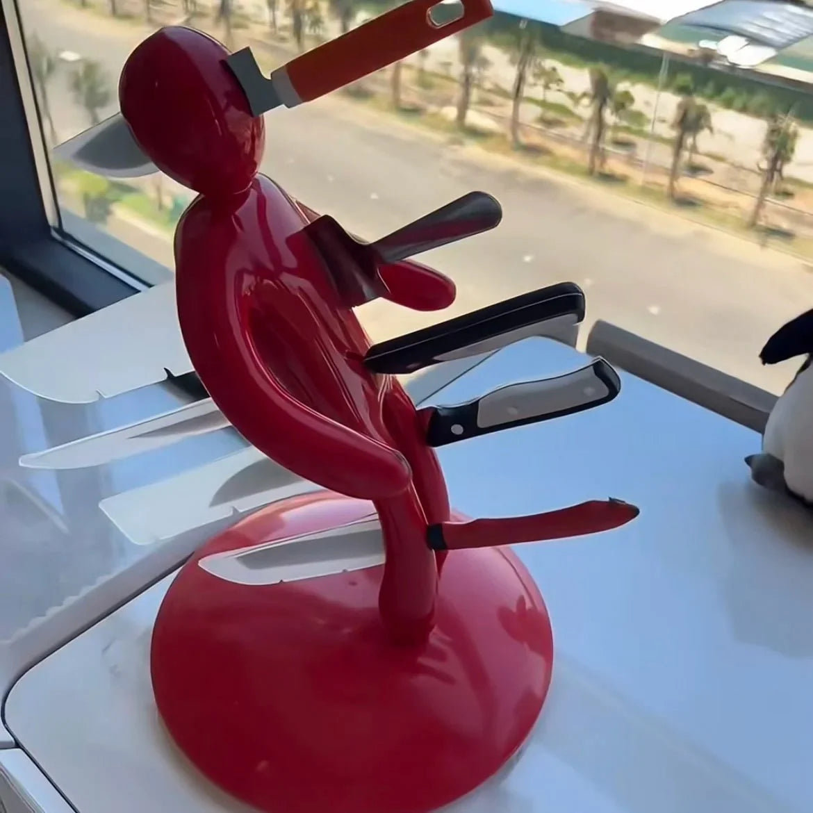 Knife Holder Humanoid Sculpture Stainless Steel Space-Saving