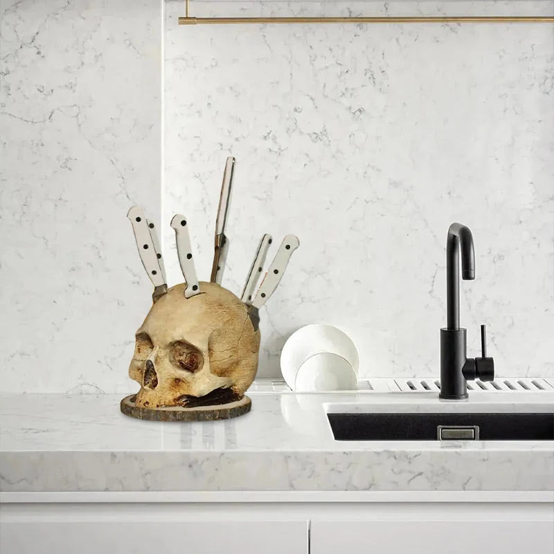 Knife Holder Skull Design Durable Resin Fits Various Sizes
