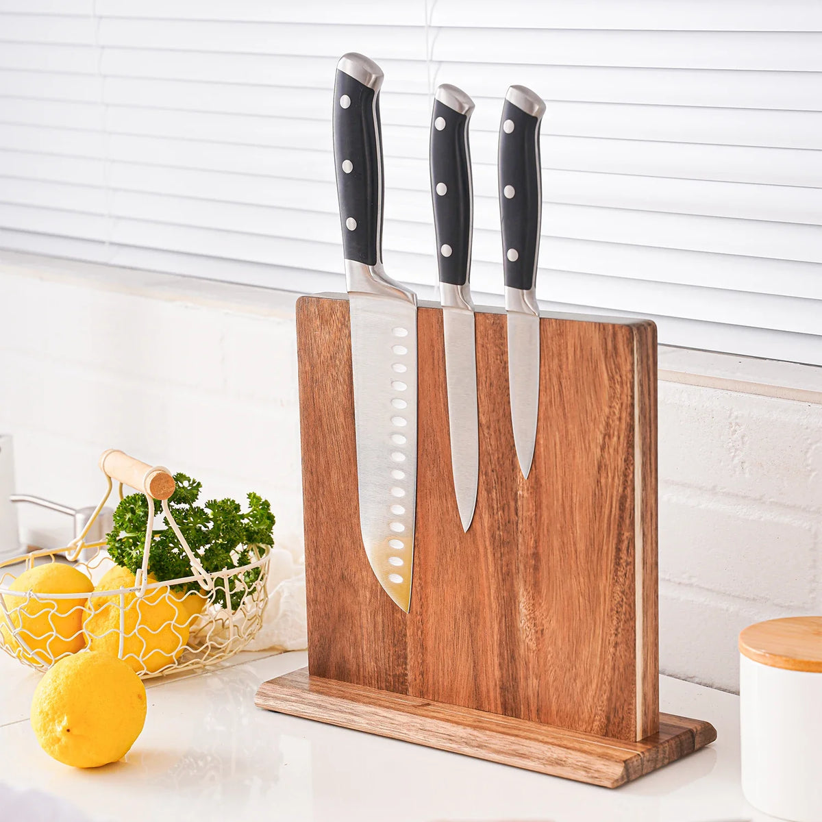 Knife Holder Solid Acacia Wood & Strong Magnets