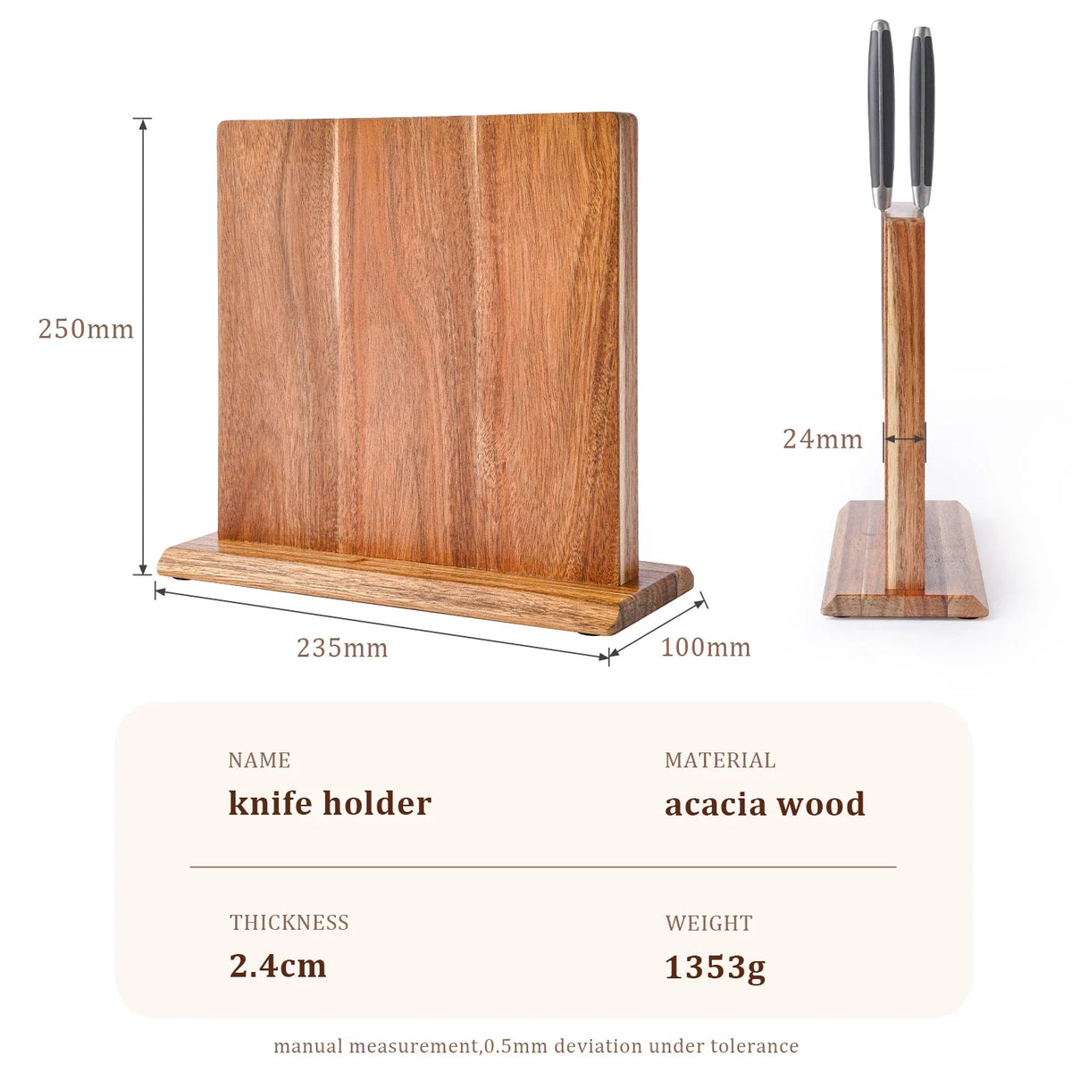 Knife Holder Solid Acacia Wood & Strong Magnets