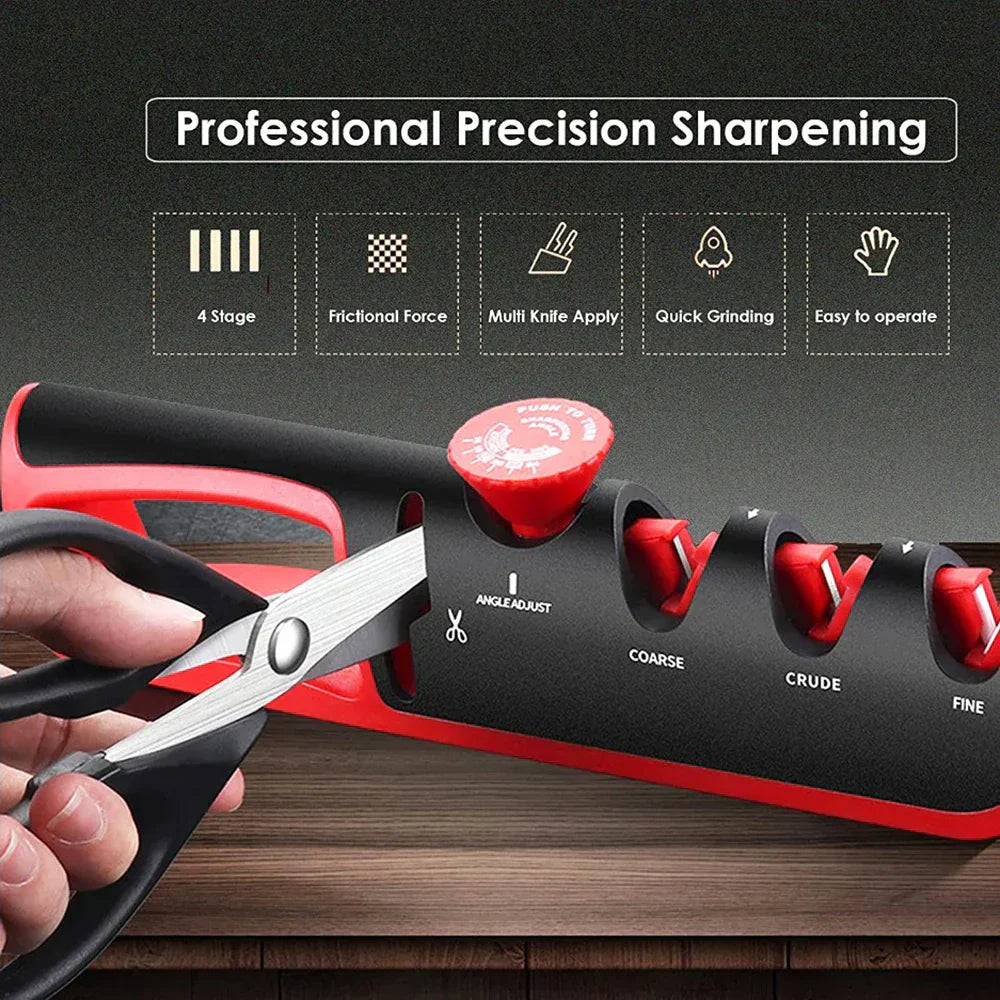 Knife Sharpener 4-in-1 Adjustable Angle Ceramic & Tungsten Slots