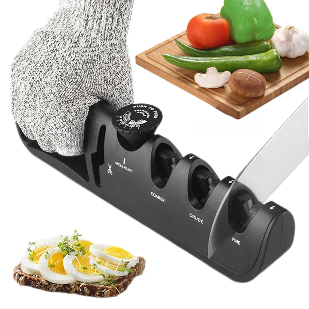 Knife Sharpener 4-in-1 Adjustable Angle Ceramic & Tungsten Slots