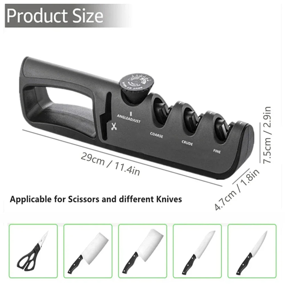 Knife Sharpener 4-in-1 Adjustable Angle Ceramic & Tungsten Slots