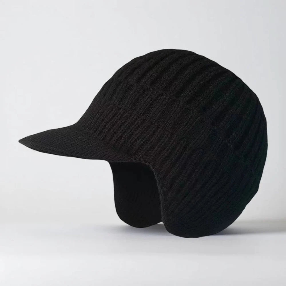 Knit Beanie Visor Brim & Ear Flaps Secure Fit