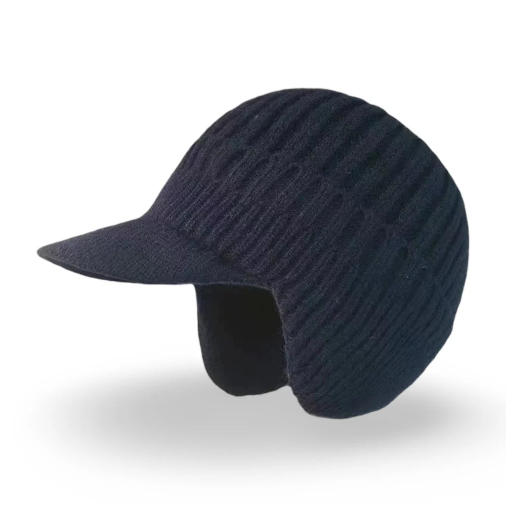 Knit Beanie Visor Brim & Ear Flaps Secure Fit