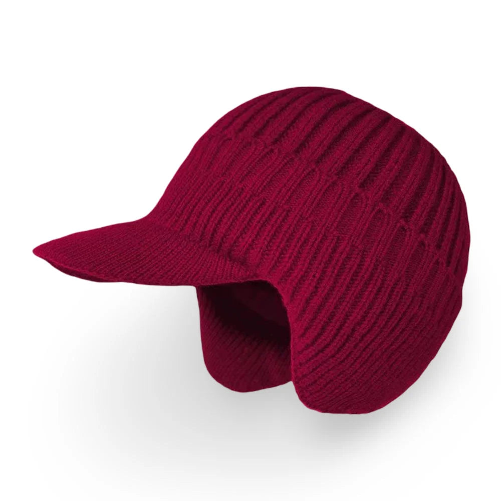 Knit Beanie Visor Brim & Ear Flaps Secure Fit