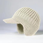 Knit Beanie Visor Brim & Ear Flaps Secure Fit