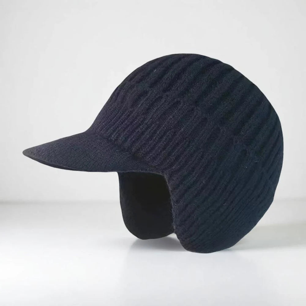 Knit Beanie Visor Brim & Ear Flaps Secure Fit