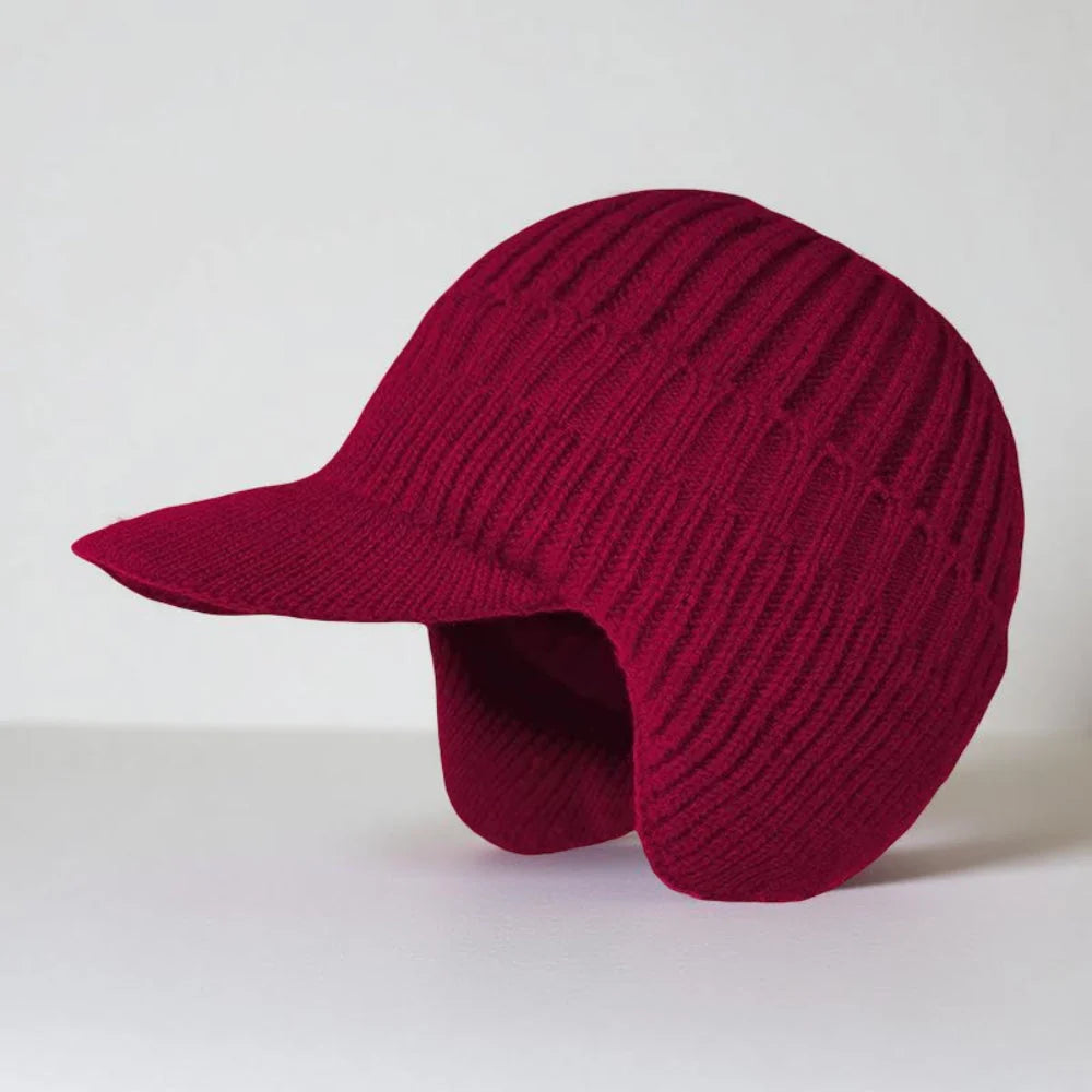 Knit Beanie Visor Brim & Ear Flaps Secure Fit