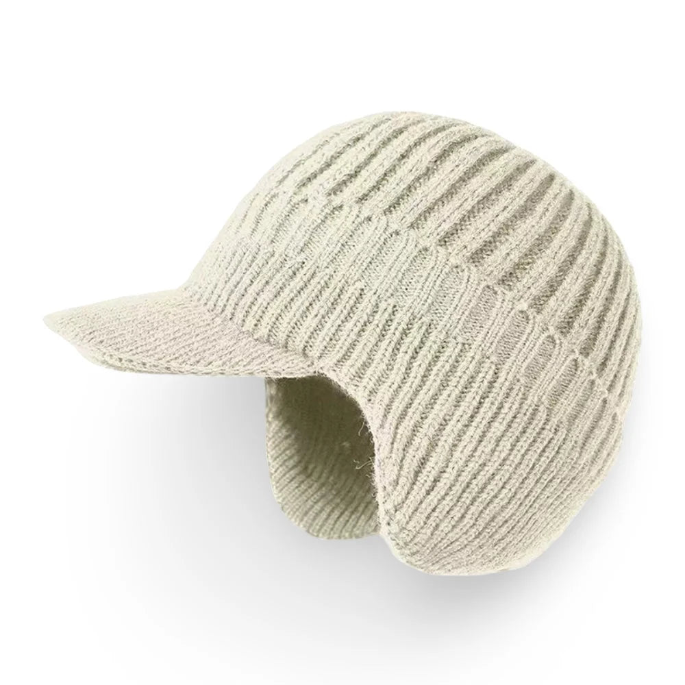 Knit Beanie Visor Brim & Ear Flaps Secure Fit