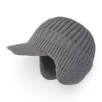 Knit Beanie Visor Brim & Ear Flaps Secure Fit