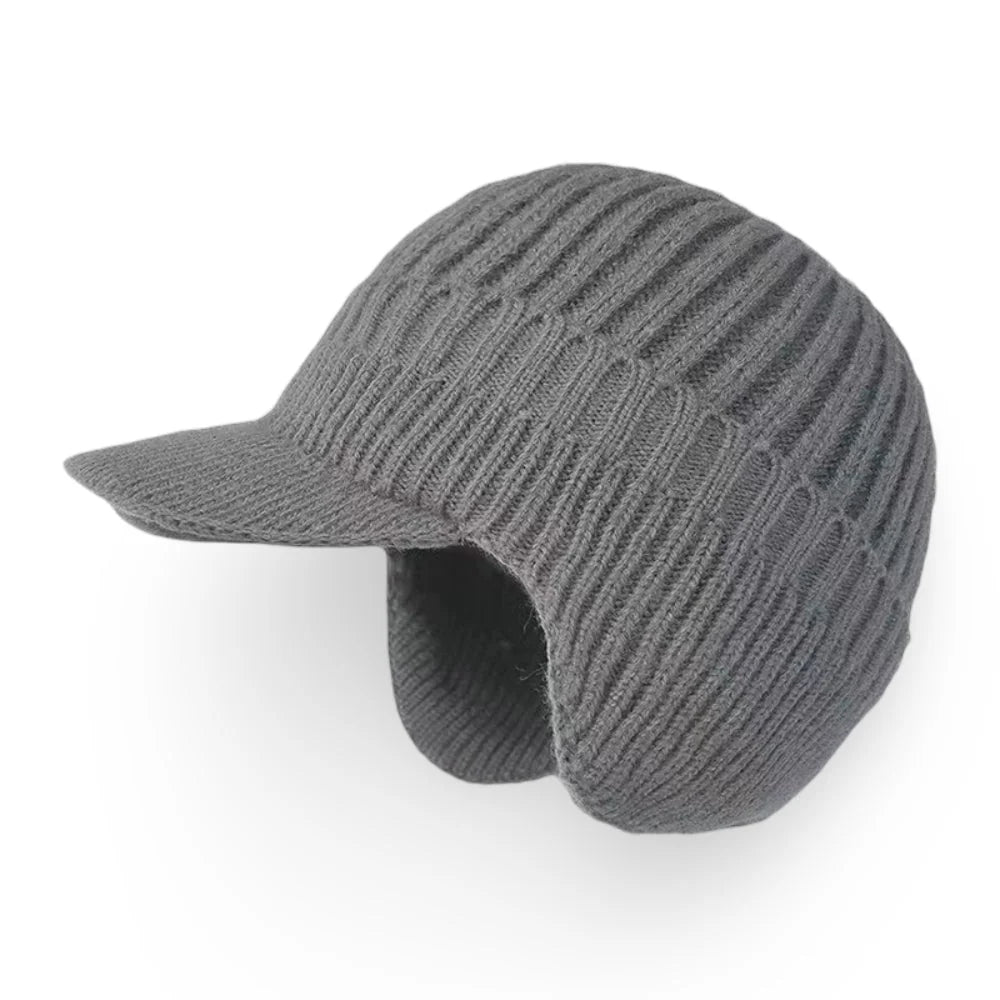 Knit Beanie Visor Brim & Ear Flaps Secure Fit