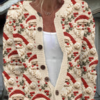 Knit Cardigan Santa Motif Cozy Button Front