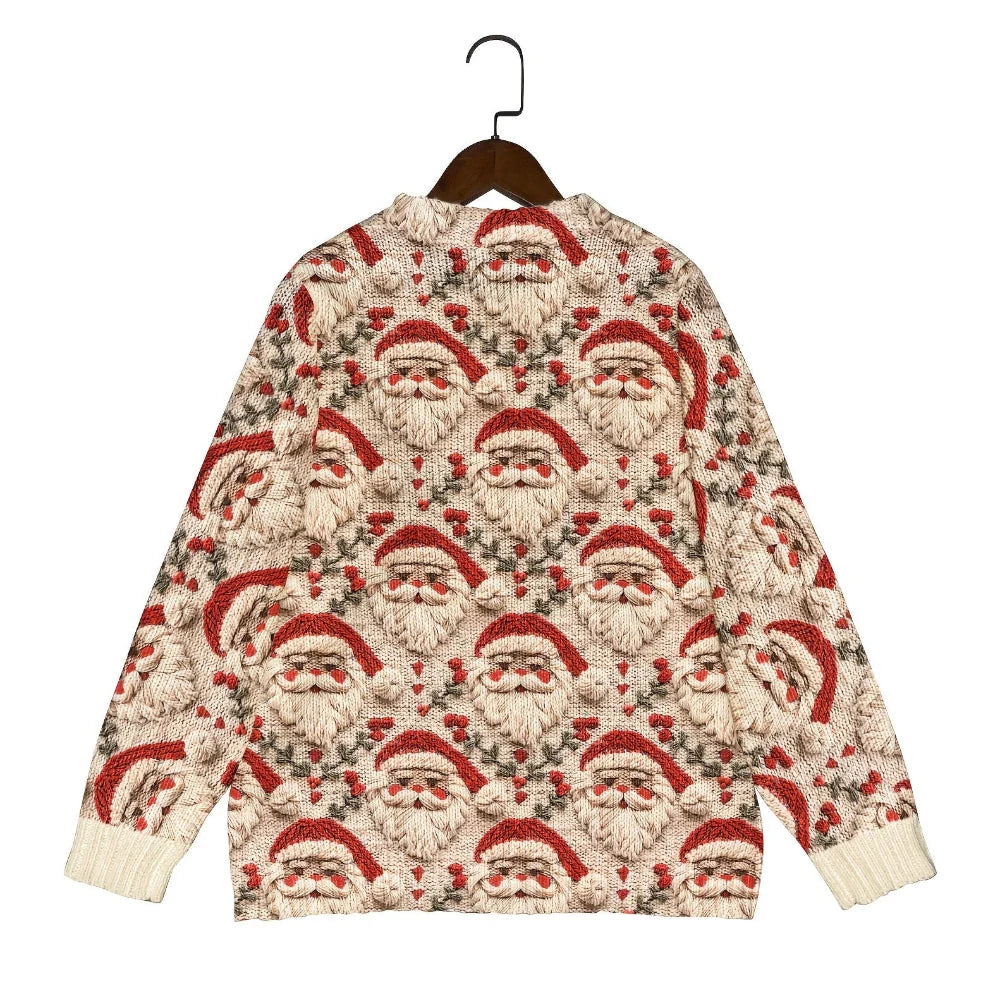 Knit Cardigan Santa Motif Cozy Button Front