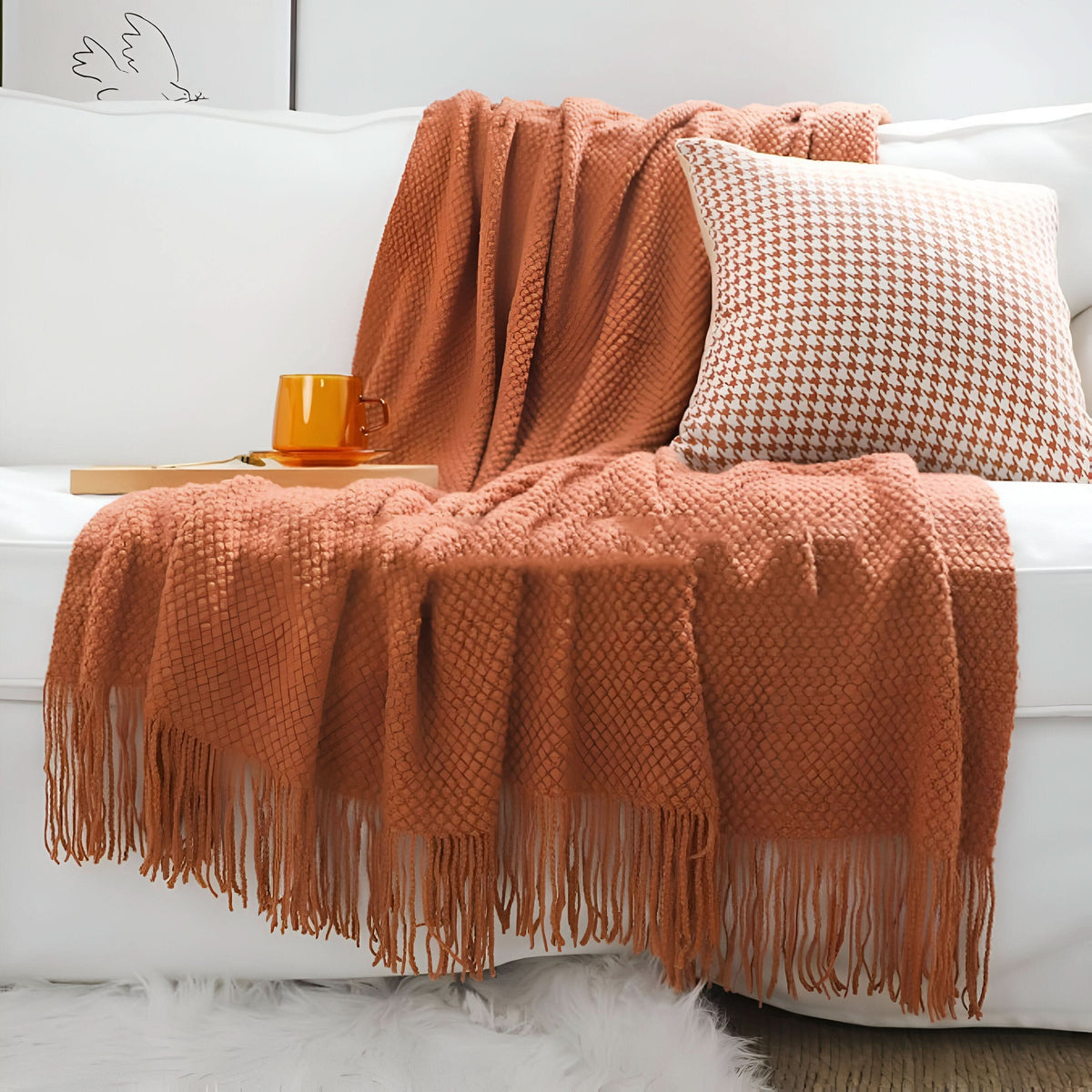 Knit Fleece Blanket Chunky Knit Plush Lined Machine Washable