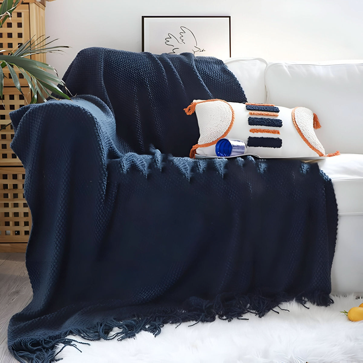 Knit Fleece Blanket Chunky Knit Plush Lined Machine Washable