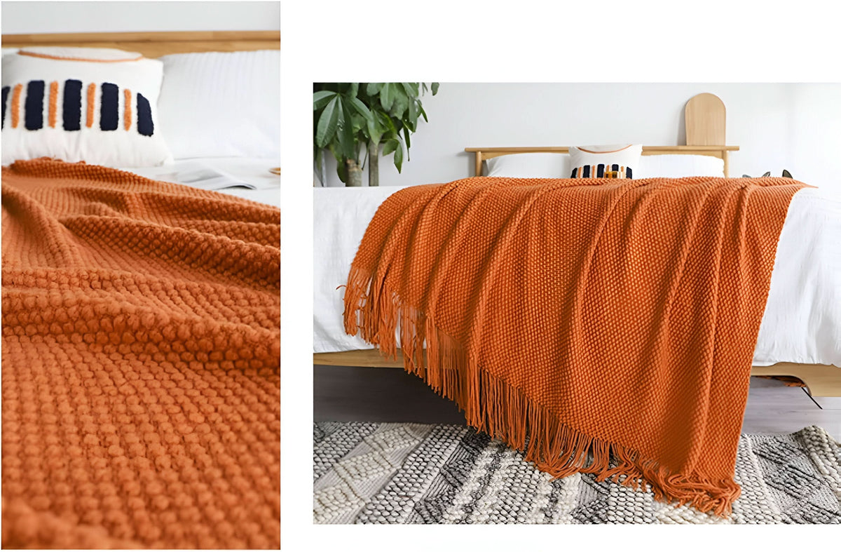 Knit Fleece Blanket Chunky Knit Plush Lined Machine Washable