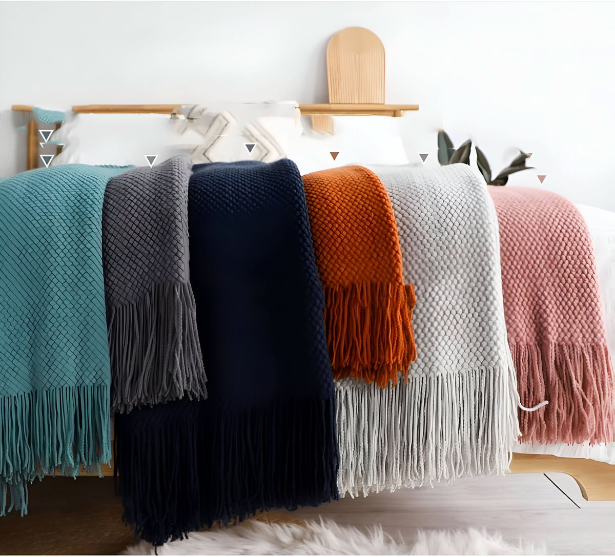 Knit Fleece Blanket Chunky Knit Plush Lined Machine Washable
