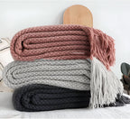 Knit Fleece Blanket Chunky Knit Plush Lined Machine Washable
