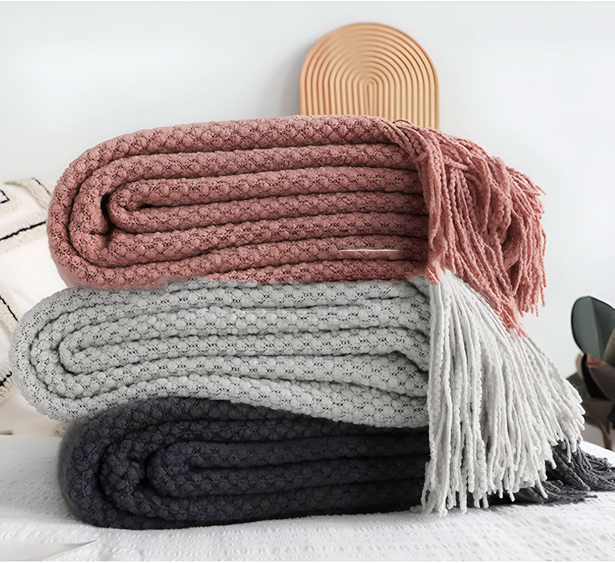 Knit Fleece Blanket Chunky Knit Plush Lined Machine Washable