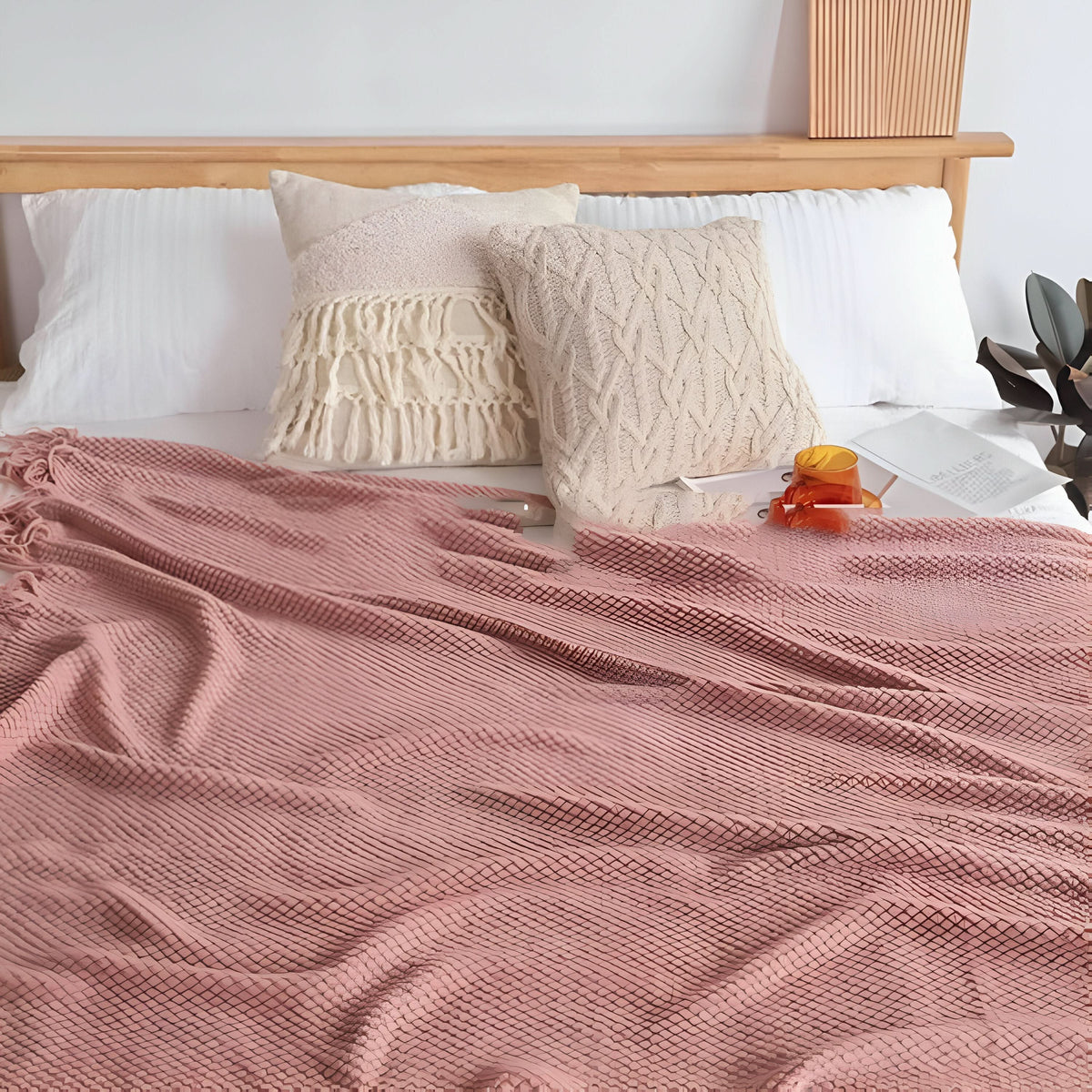 Knit Fleece Blanket Chunky Knit Plush Lined Machine Washable