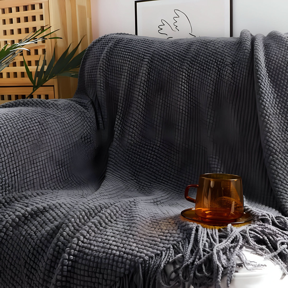 Knit Fleece Blanket Chunky Knit Plush Lined Machine Washable