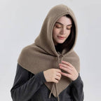 Knit Hooded Scarf Drawstring Wind Blocking