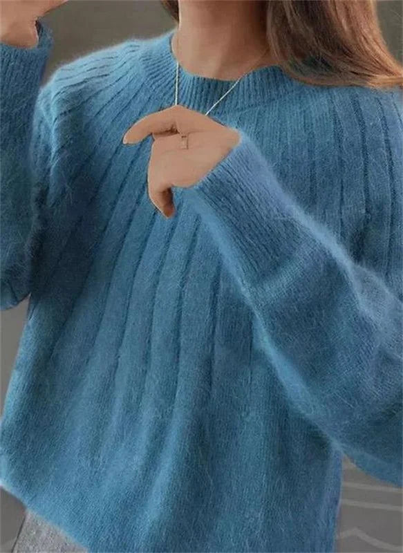 Knit Sweater Crew Neck Breathable Hip-Length