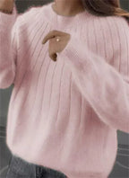 Knit Sweater Crew Neck Breathable Hip-Length