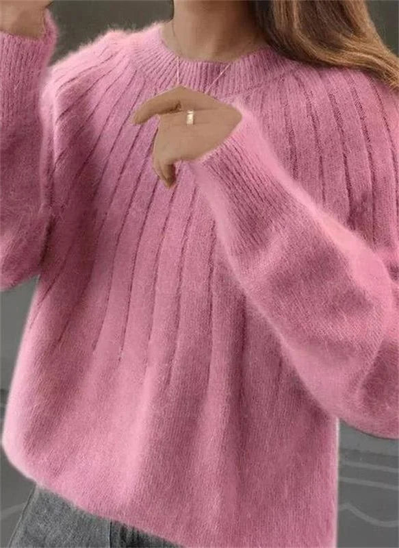 Knit Sweater Crew Neck Breathable Hip-Length