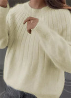 Knit Sweater Crew Neck Breathable Hip-Length