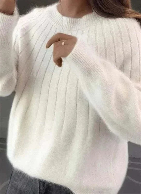 Knit Sweater Crew Neck Breathable Hip-Length