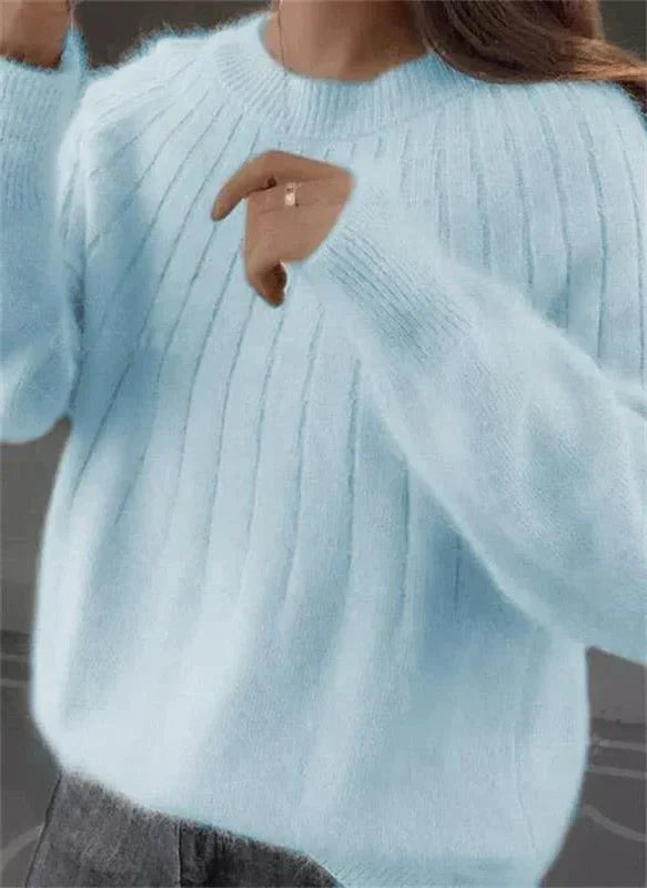 Knit Sweater Crew Neck Breathable Hip-Length