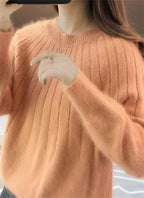 Knit Sweater Crew Neck Breathable Hip-Length