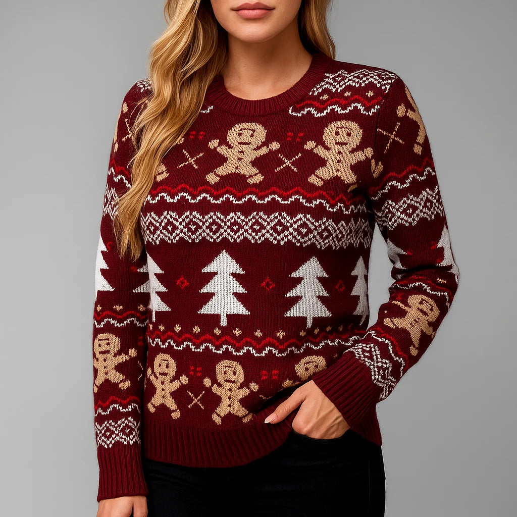 Knit Sweater Crewneck Festive Ribbed Cuffs