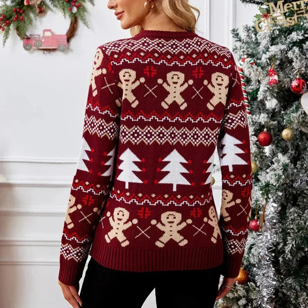 Knit Sweater Crewneck Festive Ribbed Cuffs